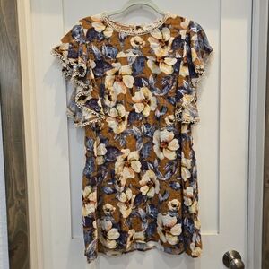 Umgee Floral Ruffle Sleeve Mini Dress